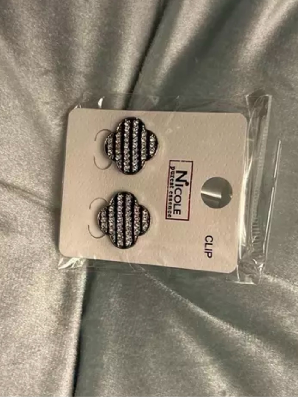 Black and Silver Striped Clip-On Earrings